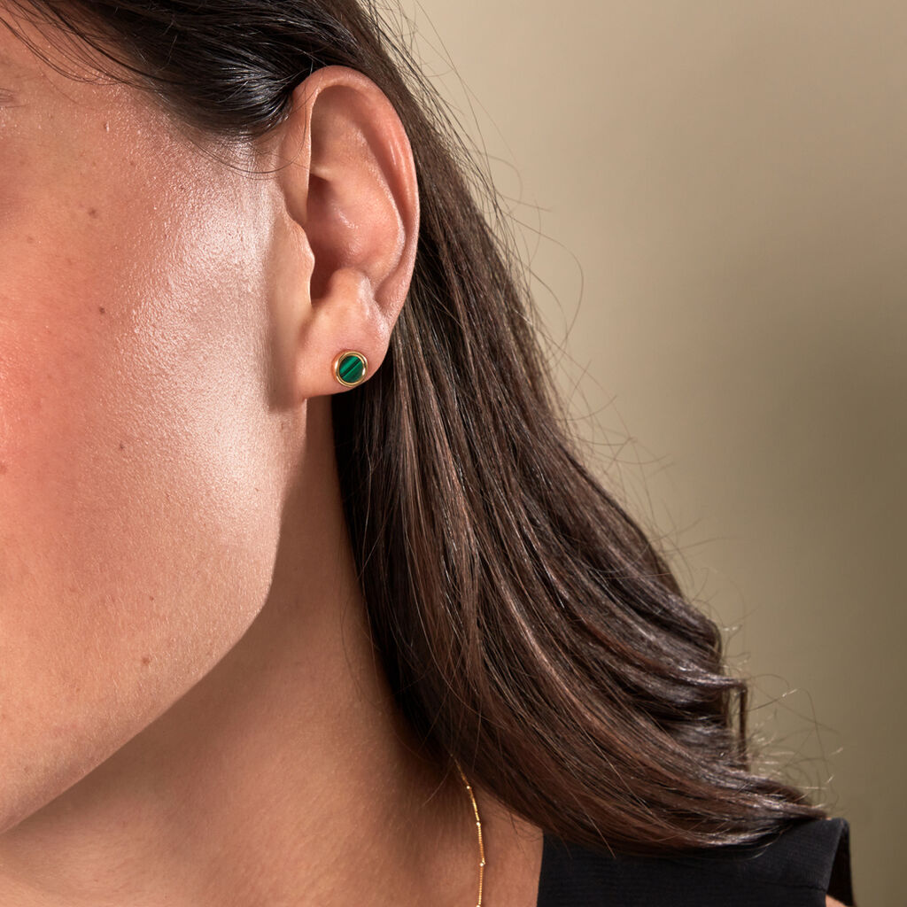 FLORECA Damen Ohrstecker Gold 375 (9 Karat) Malachit Gr&uuml;n Kreis