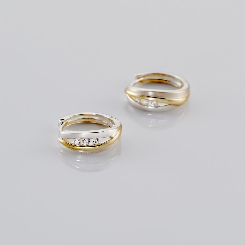 HADELEIGH Damen Creolen Silber Bicolor Gold/Silber 925 Zirkonia Wei&szlig;