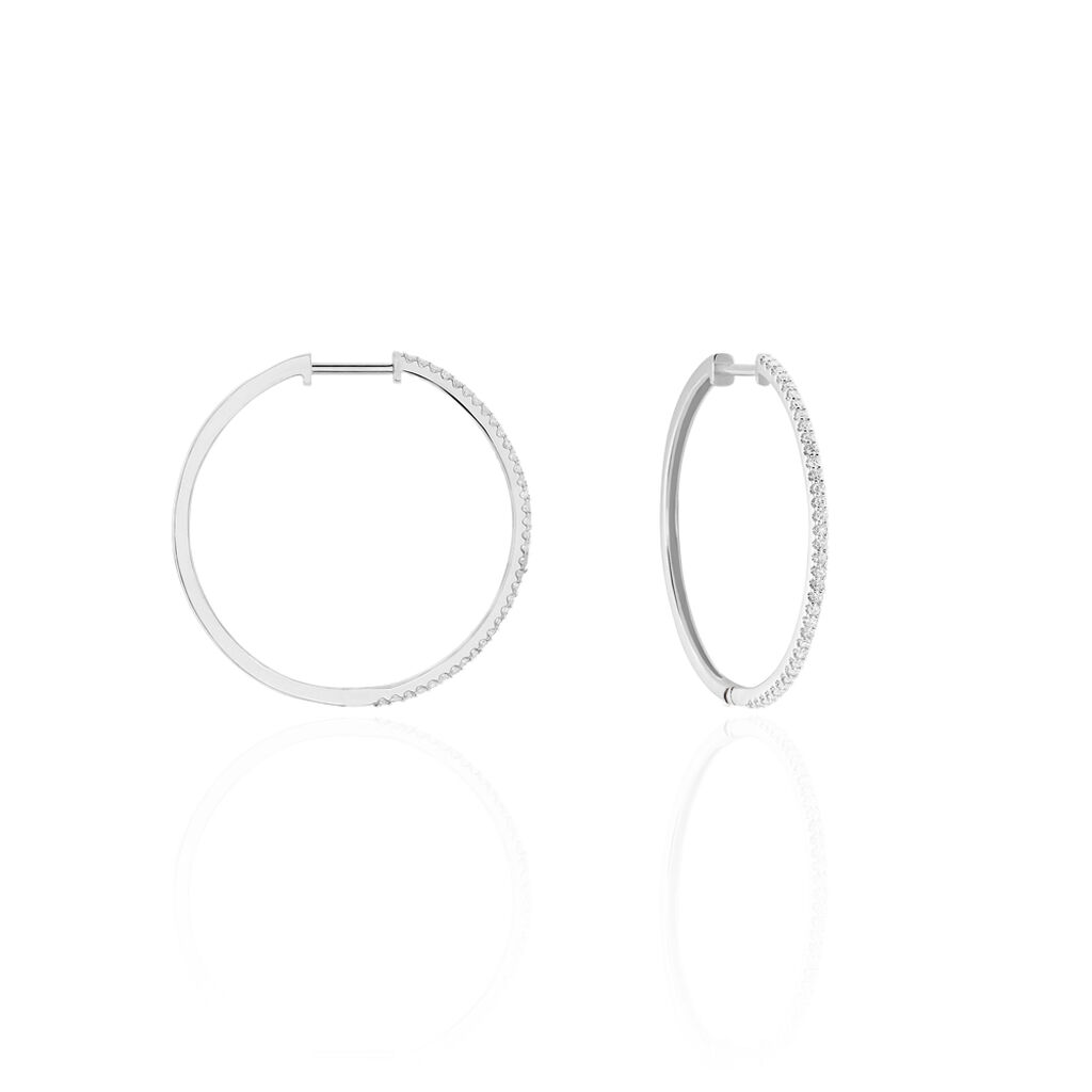 ARYANNA Damen Creolen Wei&szlig;gold 375 (9 Karat) Diamant Wei&szlig; 0,22 ct B 0,95 mm