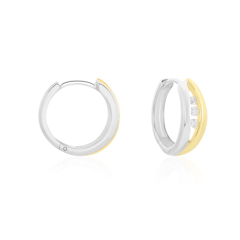 HADELEIGH Damen Creolen Silber Bicolor Gold/Silber 925 Zirkonia Weiß, Creolen mit Stein