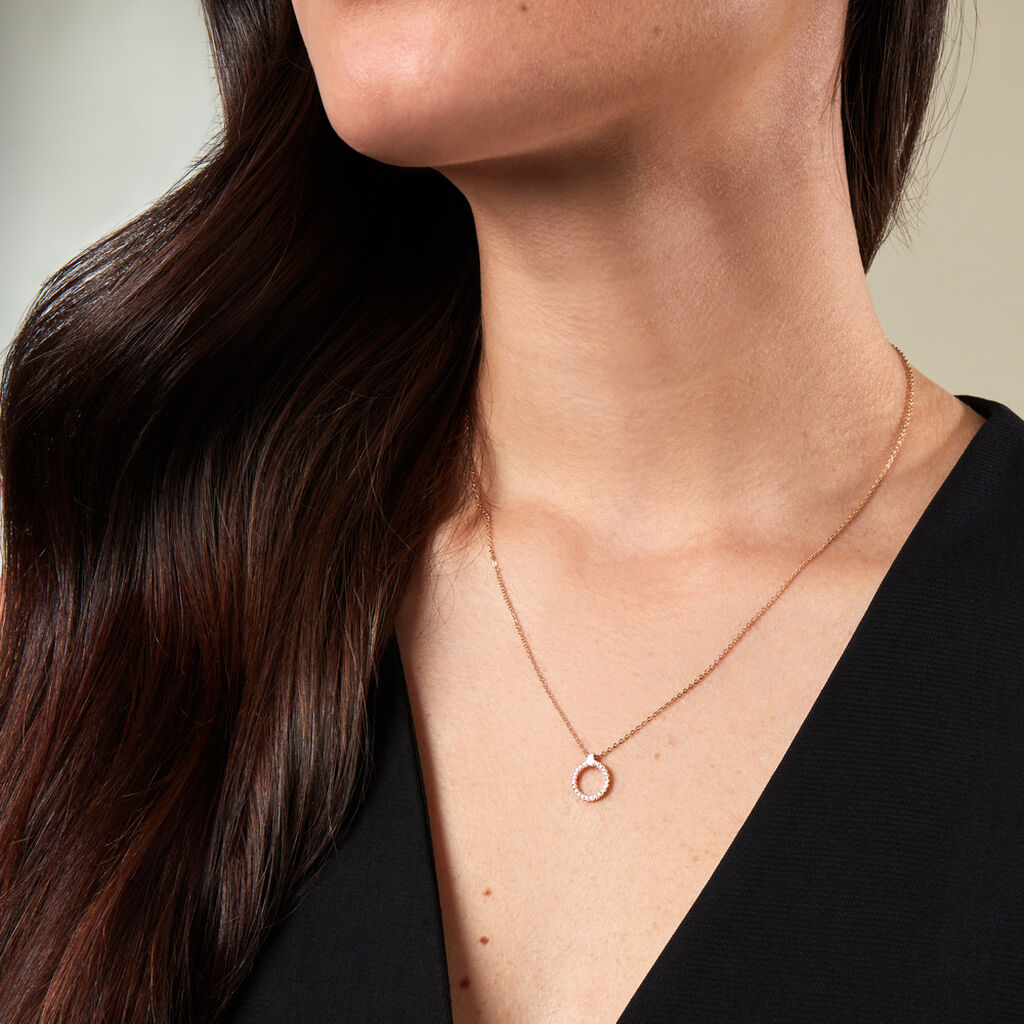 KAMIYAH Damen Collier Gold 375 (9 Karat) Diamant Weiß 0,08 ct Kreis - Halsketten Damen | OROVIVO