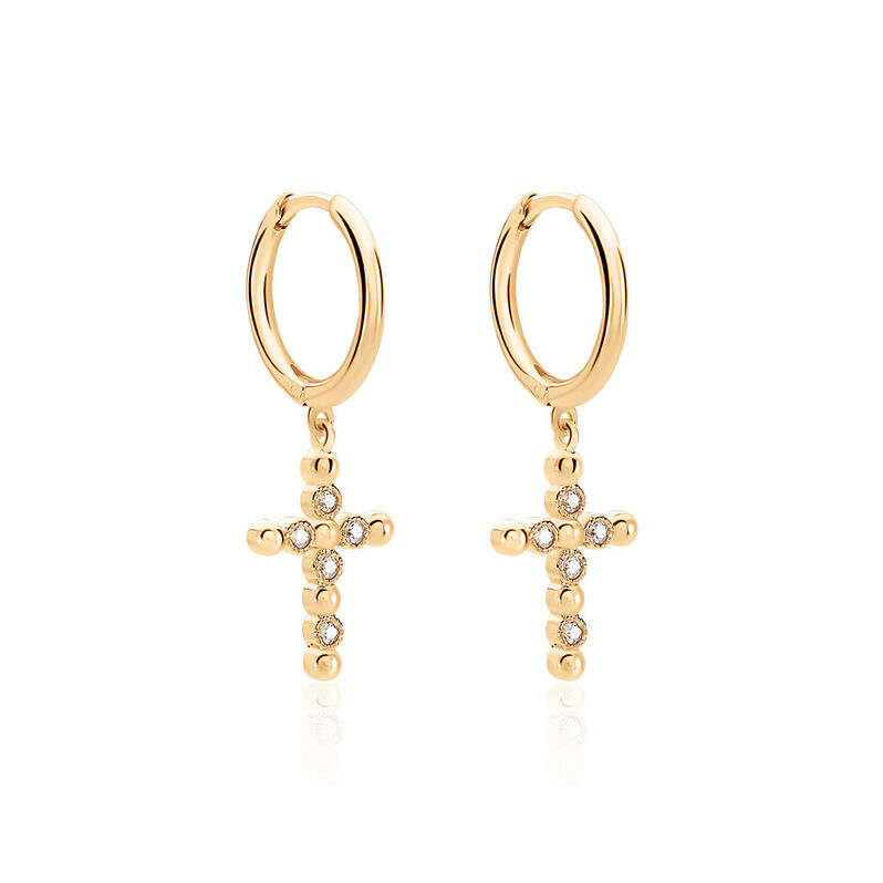 ASPEN Damen Creolen Vergoldet Zirkonia Wei&szlig; Religi&ouml;ses Kreuz - Creolen Damen | OROVIVO