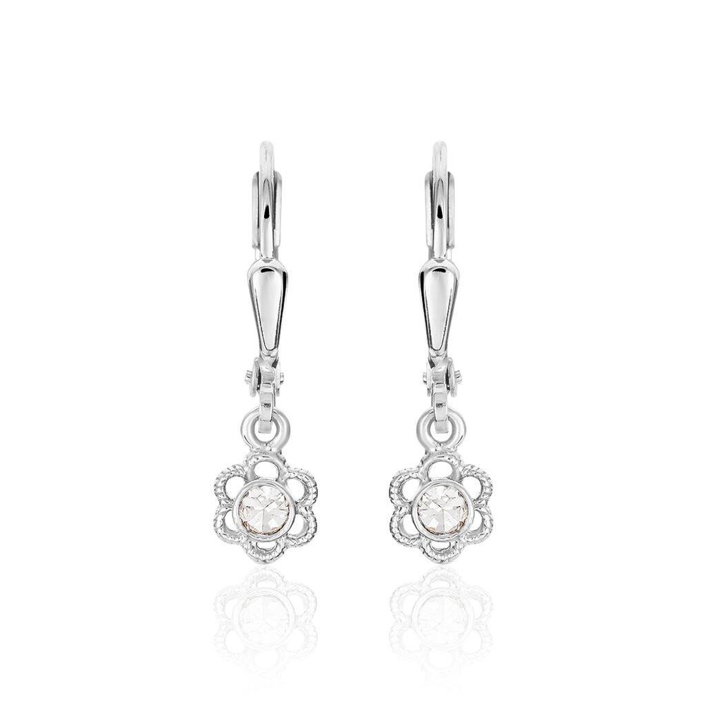 Kinder Ohrringe Lang Silber 925 Strass Weiß Blume - Ohrhänger Kinder | OROVIVO