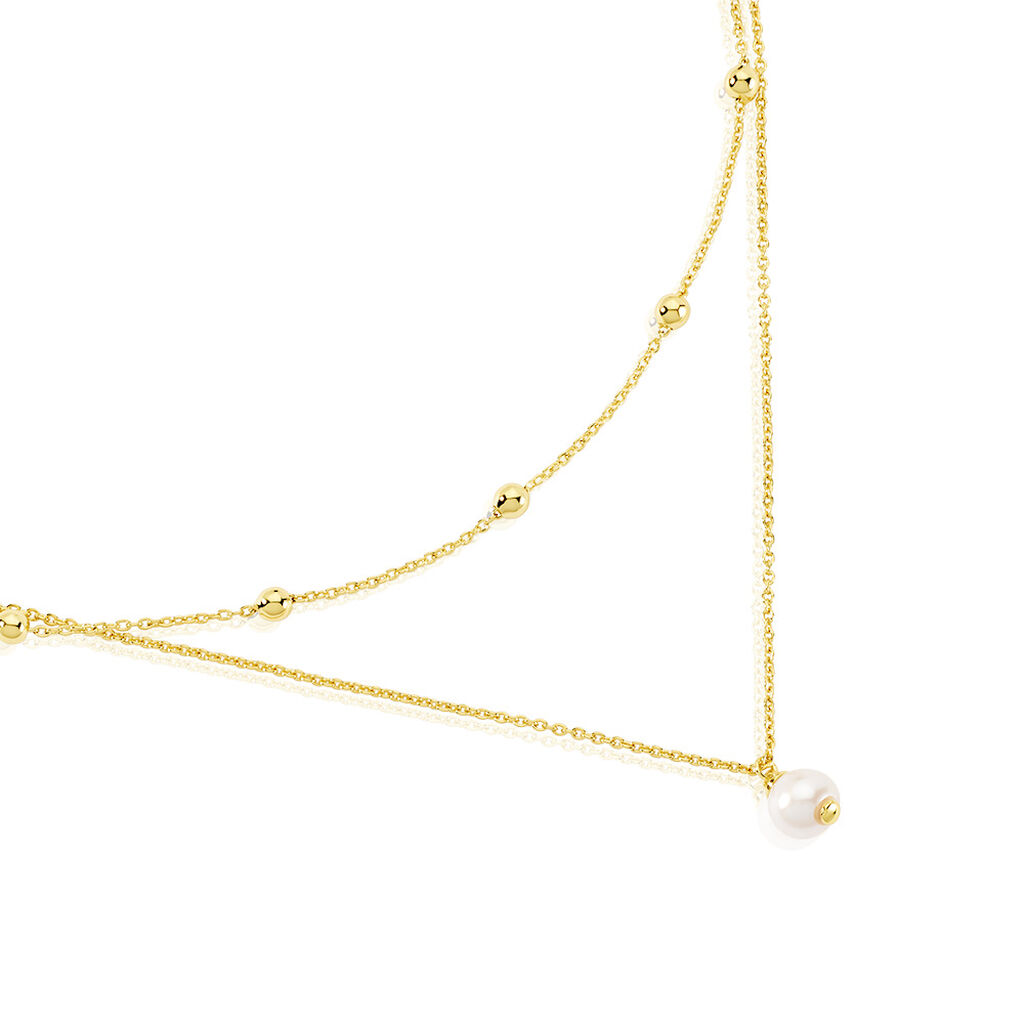 Deanna Damen Collier Silber vergoldet 925 Zuchtperle Weiß B 1,3 mm, Collier mit Stein