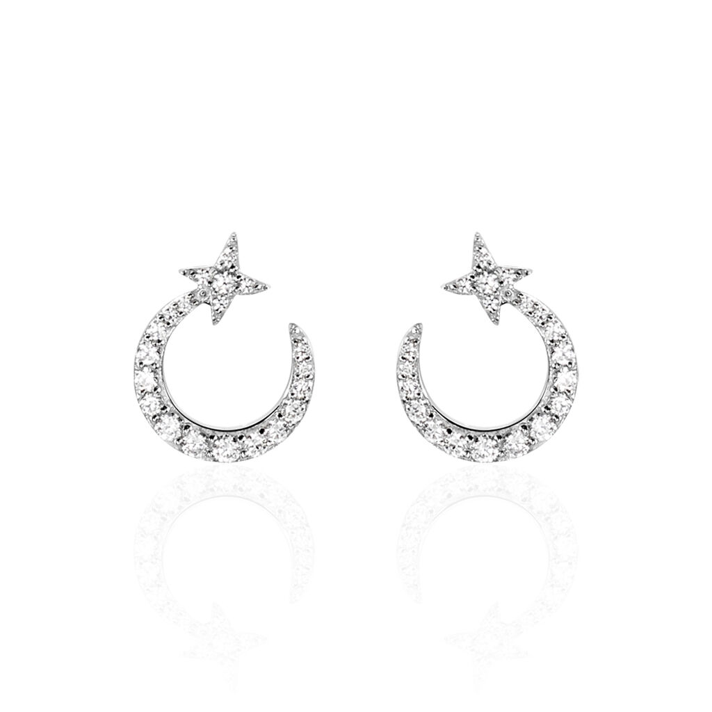 Damen Ohrstecker Weißgold 375 Zirkonia Stern Mond  - Ohrstecker Damen | OROVIVO