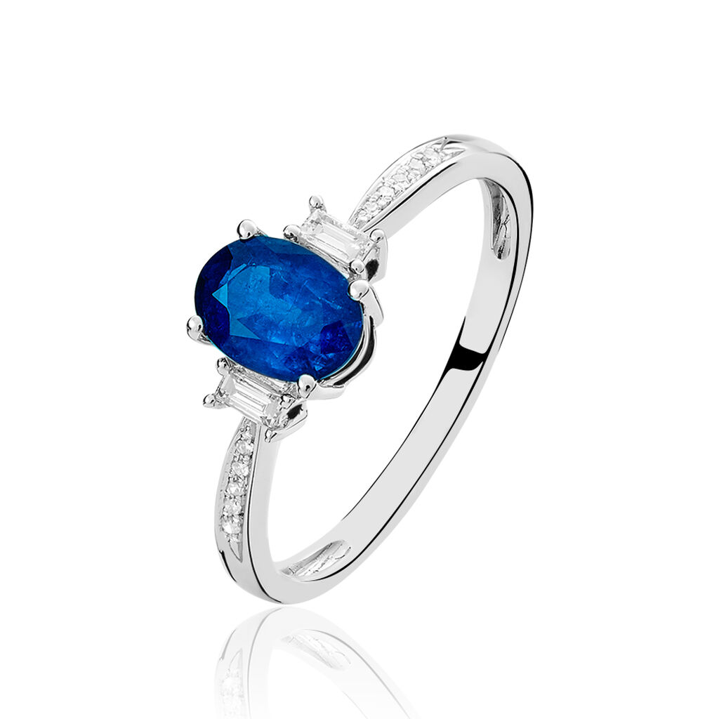 Bague Solitaire Briony Or Blanc Saphir Et Diamant - Spannringe Damen | OROVIVO