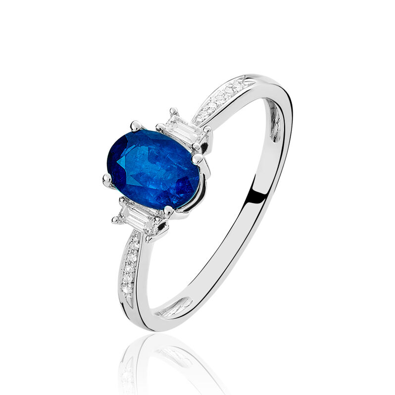Bague Solitaire Briony Or Blanc Saphir Et Diamant - Spannringe Damen | OROVIVO