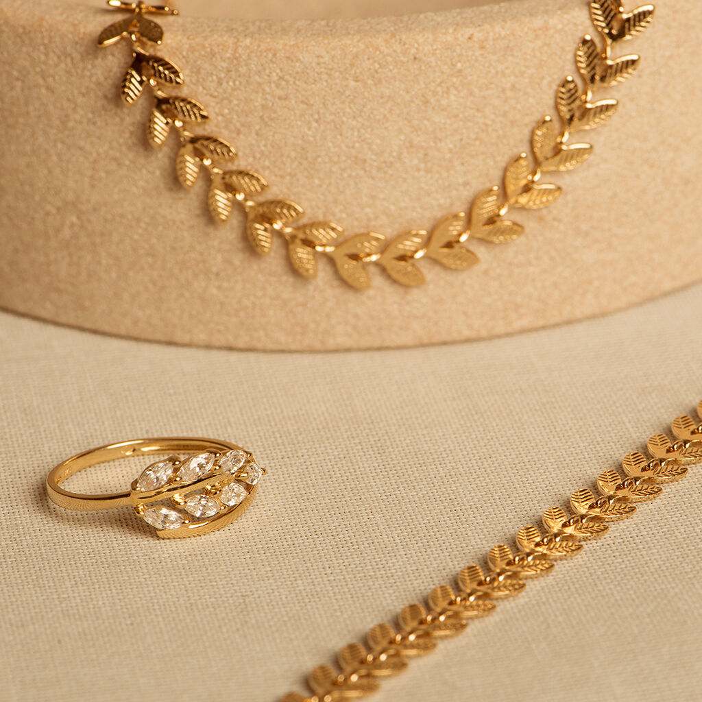 HINNA Damen Ring Gold 375 (9 Karat) Zirkonia Wei&szlig; 0,880 ct Blatt