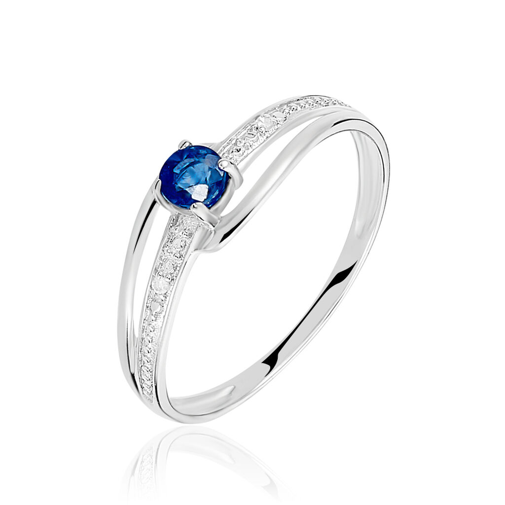 Damen Ring Wei&szlig;gold 375 (9 Karat) Saphir Blau 0,27 ct
