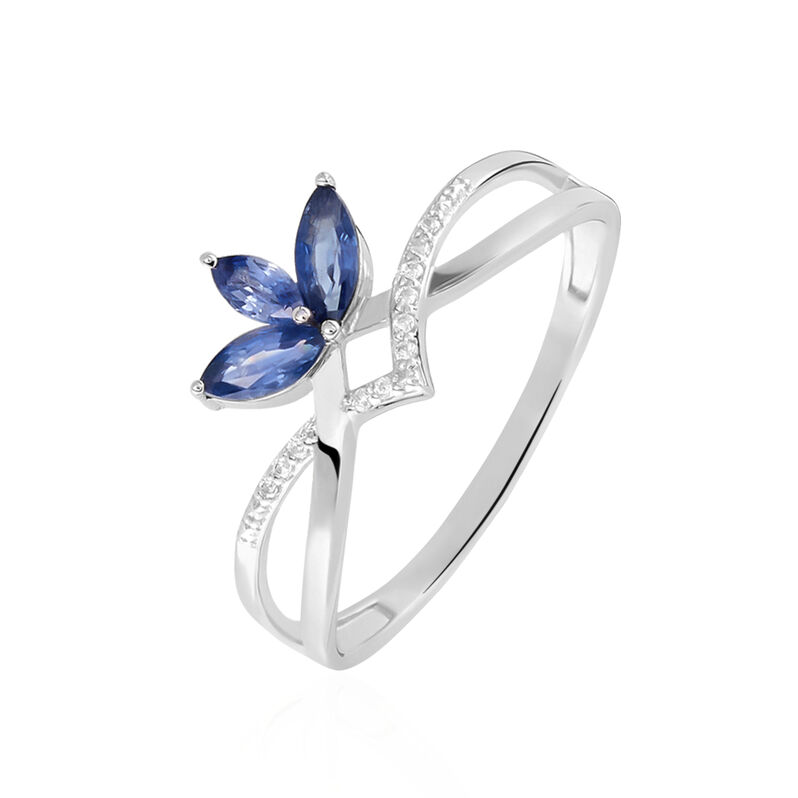 Bague Or Weiss Anir Saphir Fleur Diamant - Spannringe Damen | OROVIVO