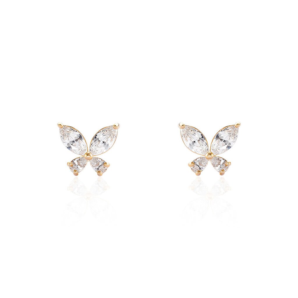 AMIRI Damen Ohrstecker Vergoldet 750 Zirkonia Weiß Schmetterling, Ohrstecker mit Stein