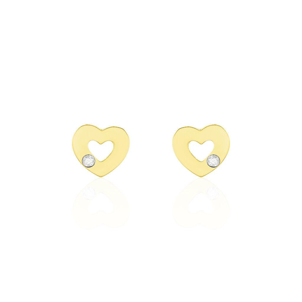 HERZ FALA Damen Ohrstecker Gold 375 (9 Karat) Diamant Weiß 0,01 ct Herz B 7 mm, Ohrstecker mit Stein