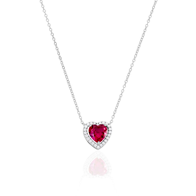 MARGOT Damen Collier Silber 925 Synthetischer Stein Rot 2,07 ct Herz B 1,2 mm - Halsketten Damen | OROVIVO