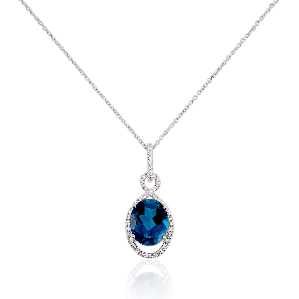 Damen Collier Weißgold 375 Topas Blau 1,92ct Barren Tropfen Paga - Halsketten Damen | OROVIVO