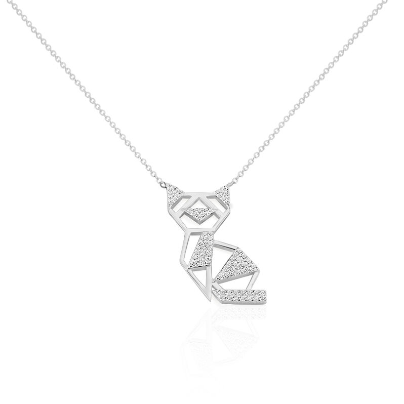 Sautoir Argent Rhodie Junien Origami Chat Microsetting - Spannringe Damen | OROVIVO