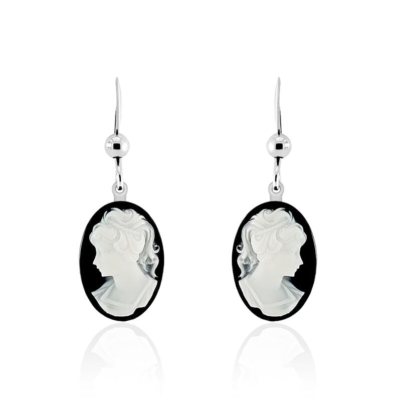 Boucles D'oreilles Pendantes Helena Argent Blanc Camee - Spannringe Damen | OROVIVO