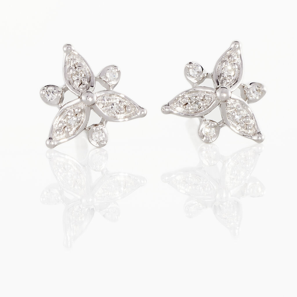 Boucles D'oreilles Or Weiss Arsena Fleurs Diamants - Spannringe Damen | OROVIVO