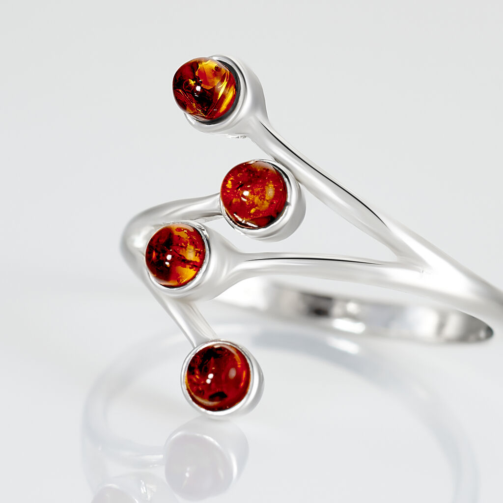 Bague Argent Rhodie Accorus Ambre Cognac - Spannringe Damen | OROVIVO