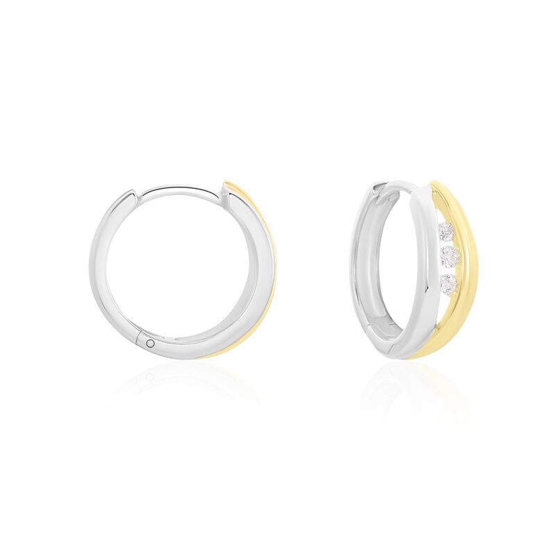 HADELEIGH Damen Creolen Silber Bicolor Gold/Silber 925 Zirkonia Wei&szlig; - Creolen Damen | OROVIVO