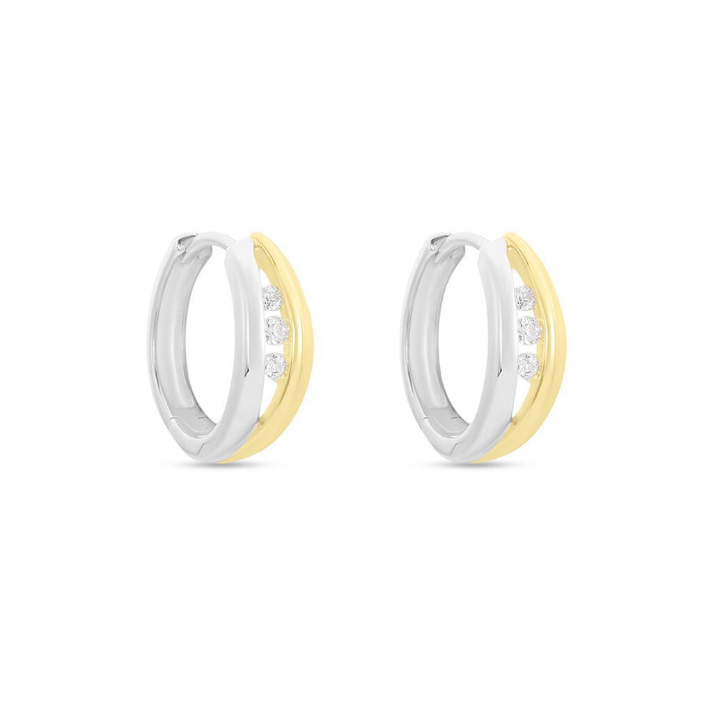 HADELEIGH Damen Creolen Silber Bicolor Gold/Silber 925 Zirkonia Wei&szlig;