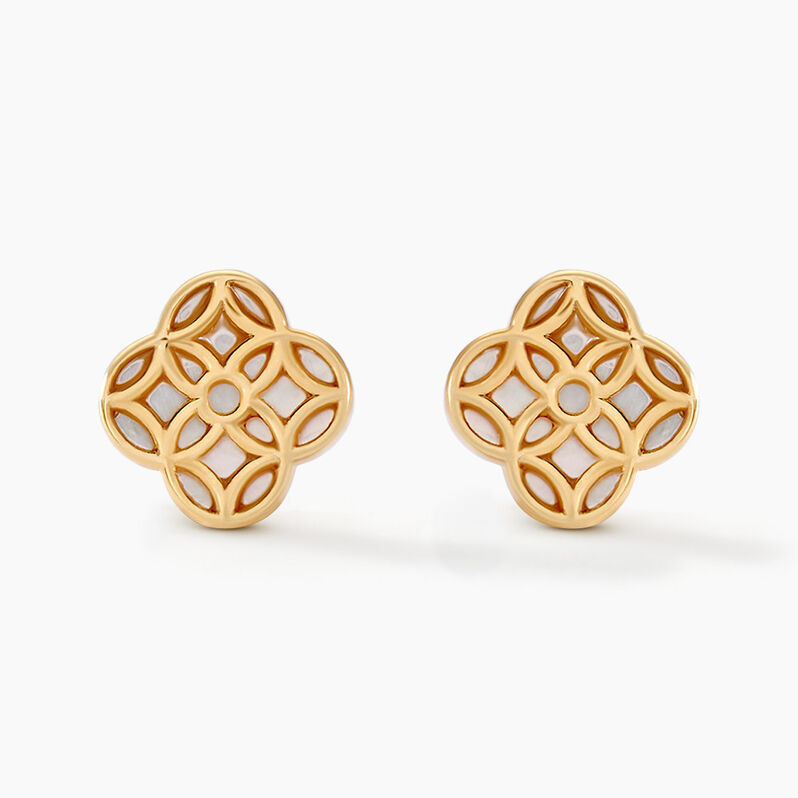 Boucles D'oreilles Puces Rosalite Or Jaune Nacre - Spannringe Damen | OROVIVO