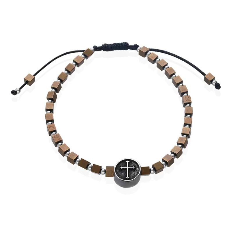 Bracciale in corda e acciaio con ciondolo a croce marroneBracciale bangle rosa dei venti in bronzo dorato - Spannringe Herren | OROVIVO