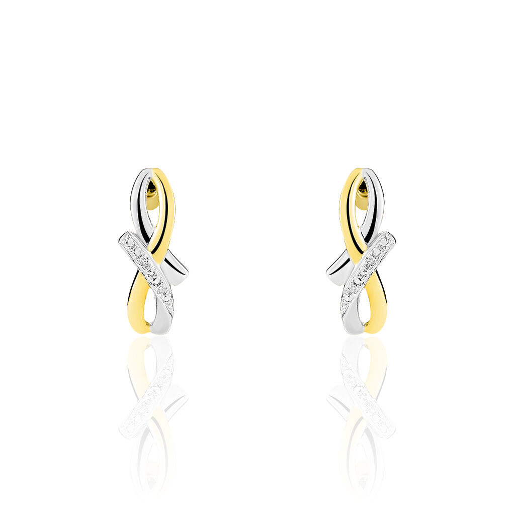 SOUKAYNA Damen Ohrstecker Gold Bicolor 375 (9 Karat) Diamant Wei&szlig; 0,01 ct Welle