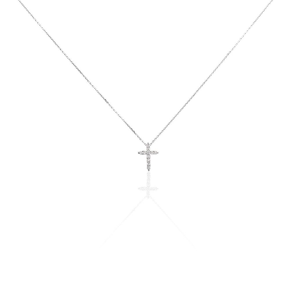 Damen Collier Weißgold 375 Diamant 0,23ct Crosseda, Collier mit Stein