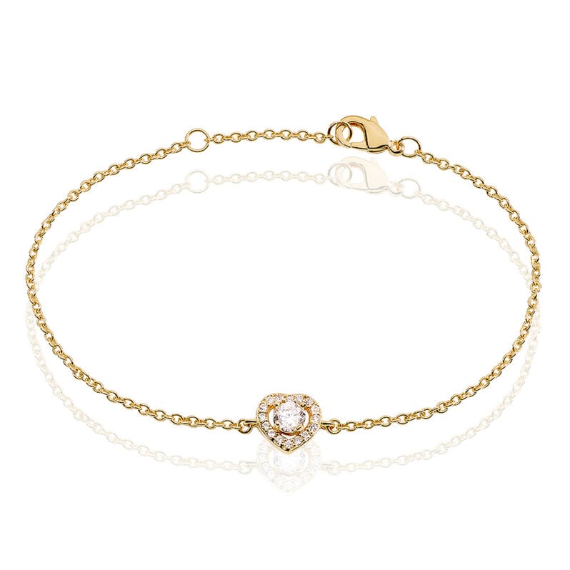 ALAIS Damen Armband Vergoldet Zirkonia Wei&szlig; 0,1 ct Herz - Armb&auml;nder mit Anh&auml;nger Damen | OROVIVO