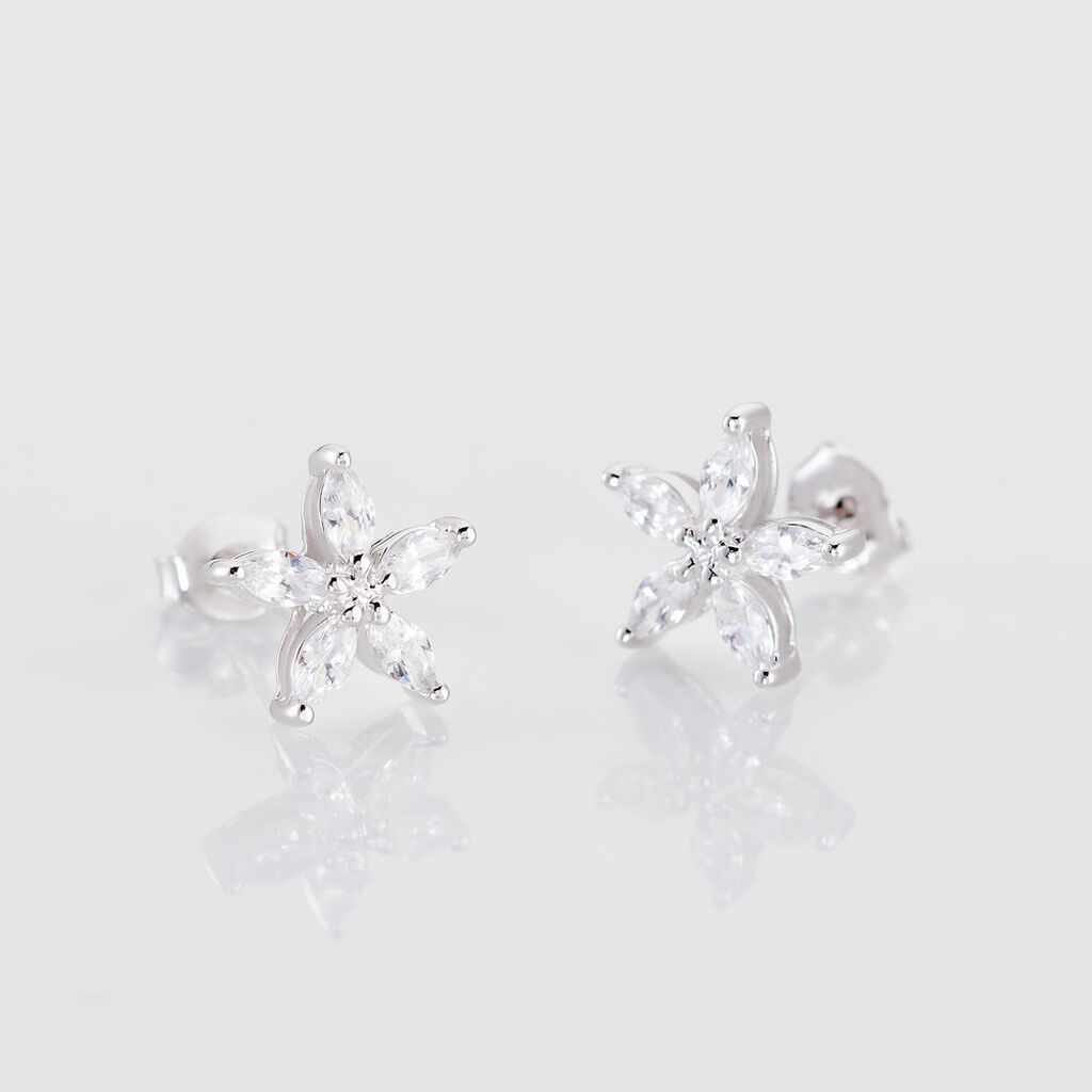 KENIA Damen Ohrstecker Silber 925 Zirkonia Wei&szlig; 1,17 ct Blume