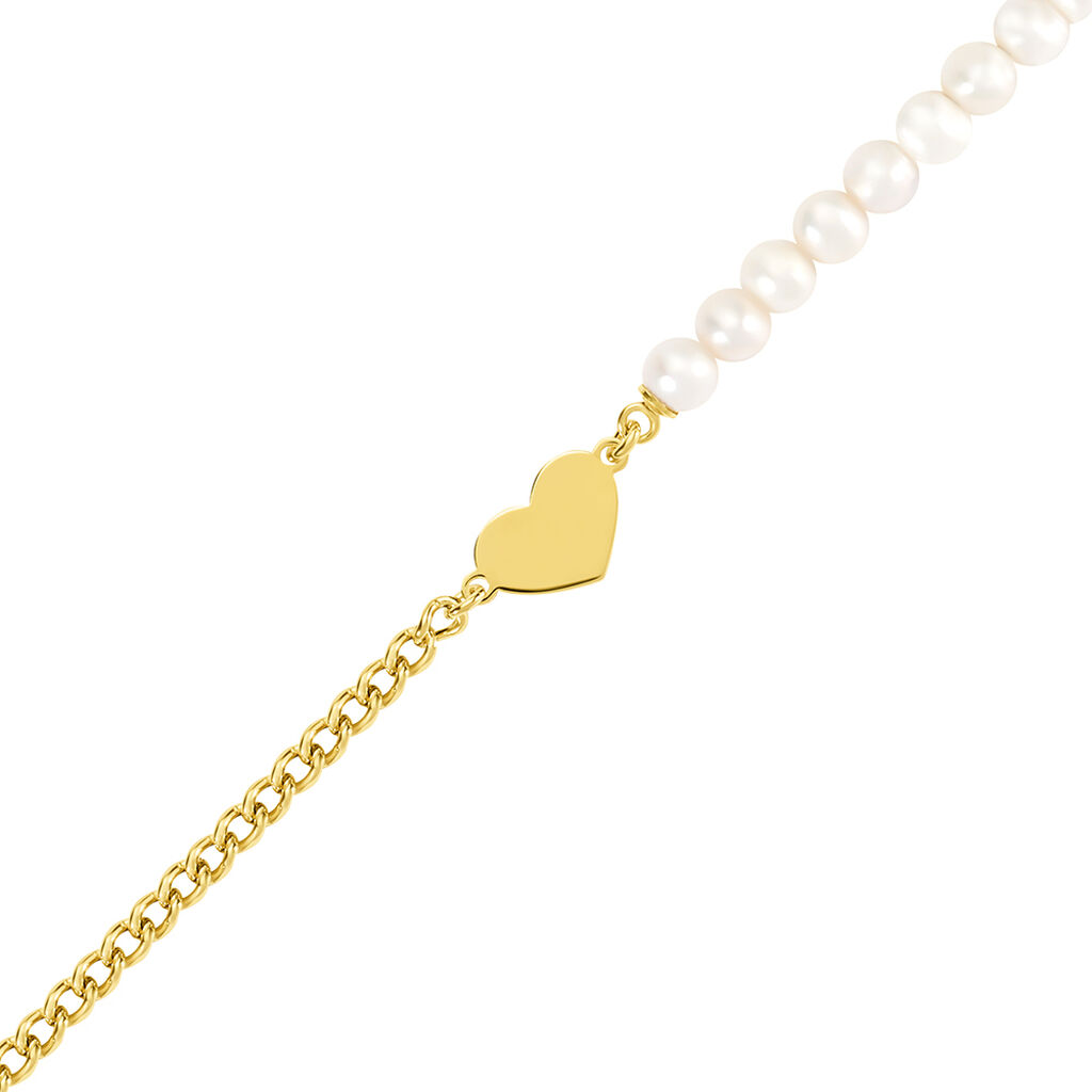 Love Damen Armband Silber vergoldet 925 Zuchtperle Wei&szlig; 16,96 ct Herz B 2,7 mm