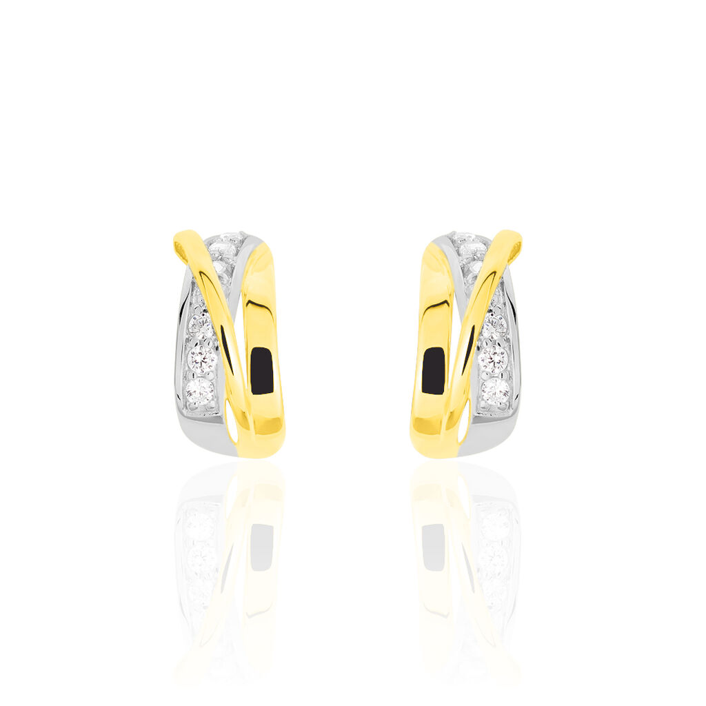 Damen Creolen Gold Bicolor 375 (9 Karat) Zirkonia Wei&szlig;