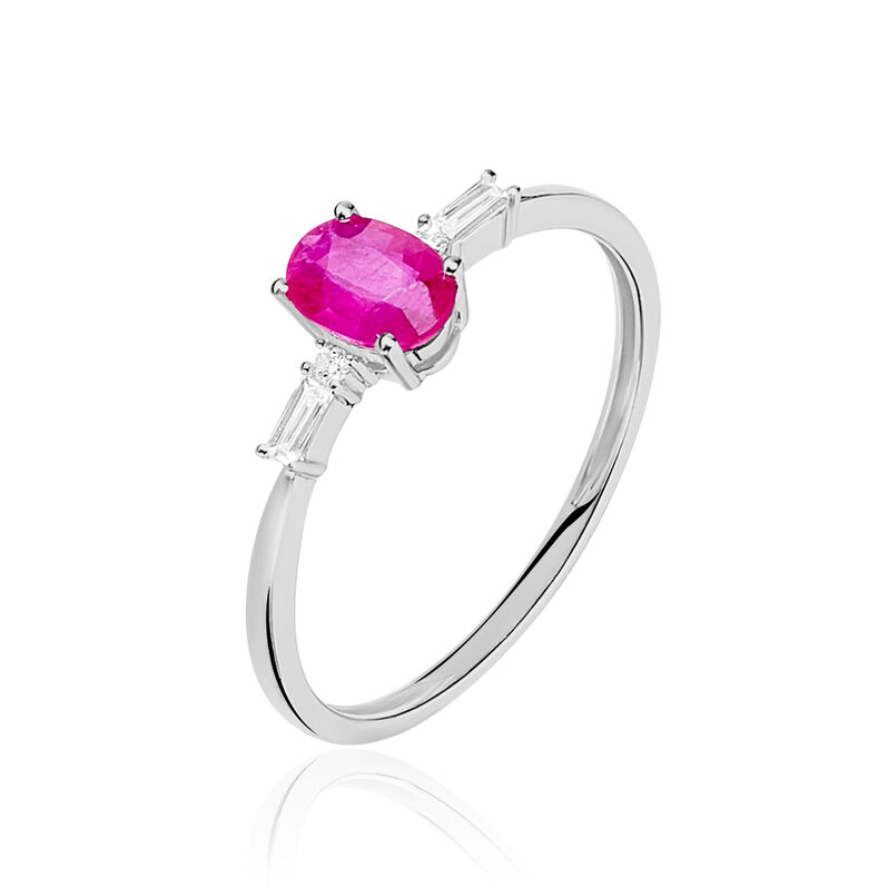 Bague Or Blanc Rubis Et Diamant - Spannringe Damen | OROVIVO