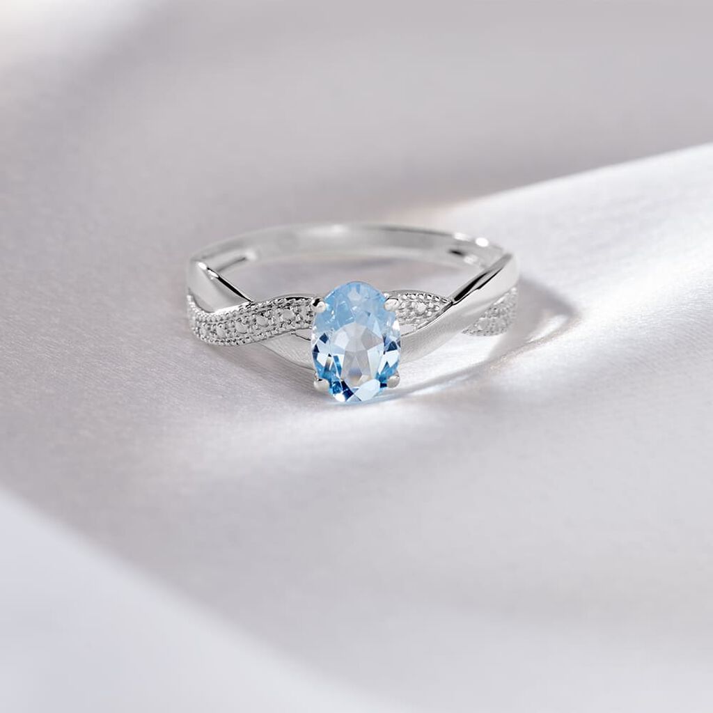 CANDICE Damen Ring Wei&szlig;gold 375 (9 Karat) Topas Blau 0,920 ct Welle