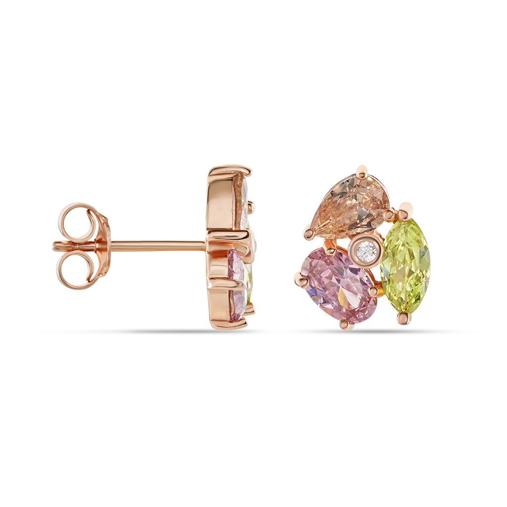 BLUMENA Damen Ohrstecker Silber rosevergoldet 925 Zirkonia Wei&szlig; 0,01 ct Blume