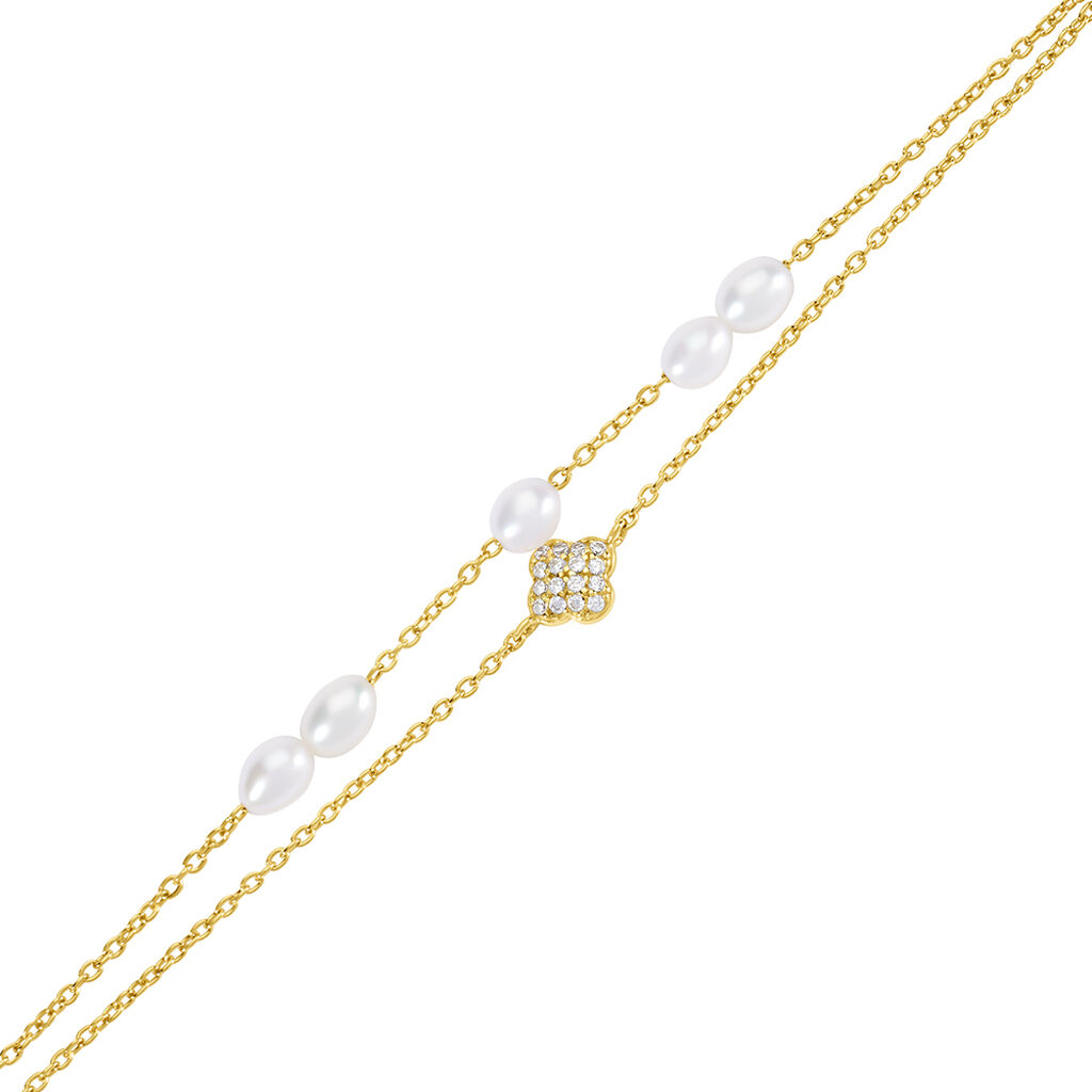 Angelina Damen Armband Silber vergoldet 925 Zuchtperle Wei&szlig; 3 ct Blume B 1,2 mm