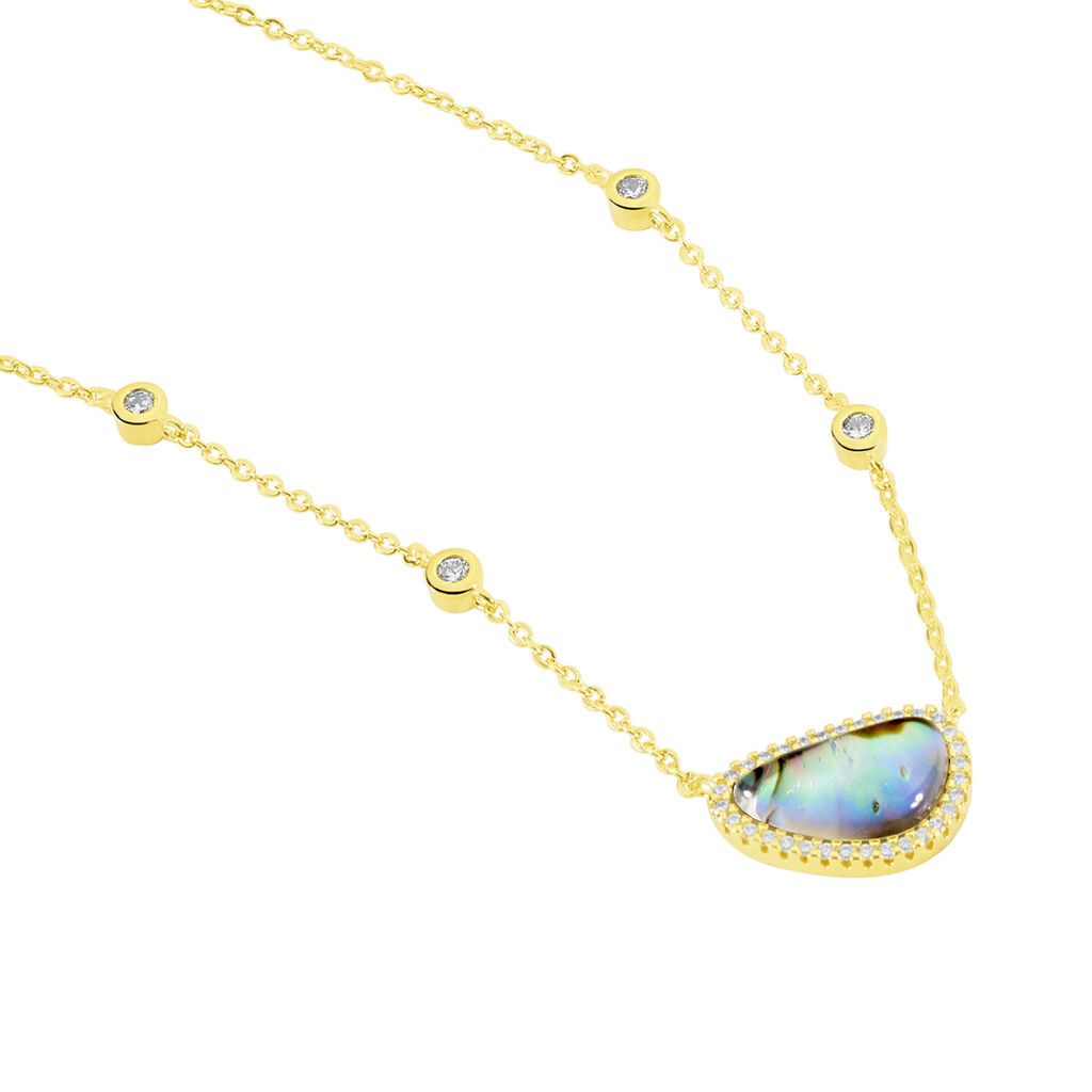 Damen Collier Silber vergoldet 925 Zirkonia Perlmutt Oval Manolla - Halsketten Damen | OROVIVO
