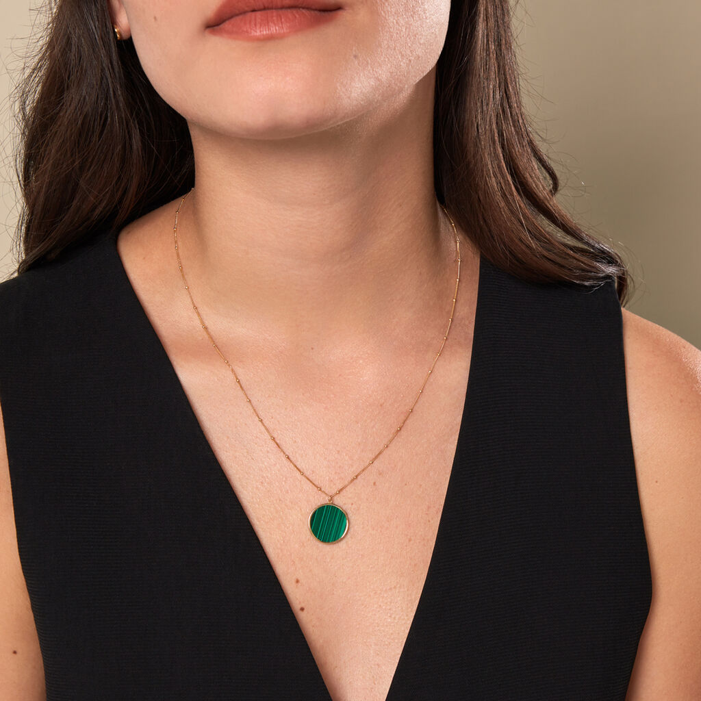 FLORECA Damen Collier Gold 375 (9 Karat) Malachit Gr&uuml;n 4,5 ct Kreis