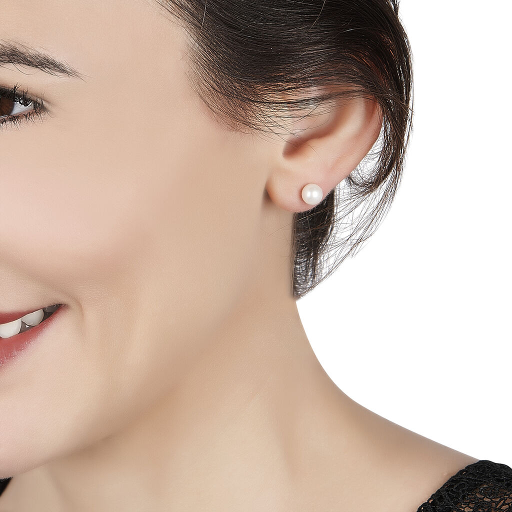 Boucles D'oreilles Puces Suki Rondes Nacres Or Jaune Perle De Culture - Spannringe Damen | OROVIVO