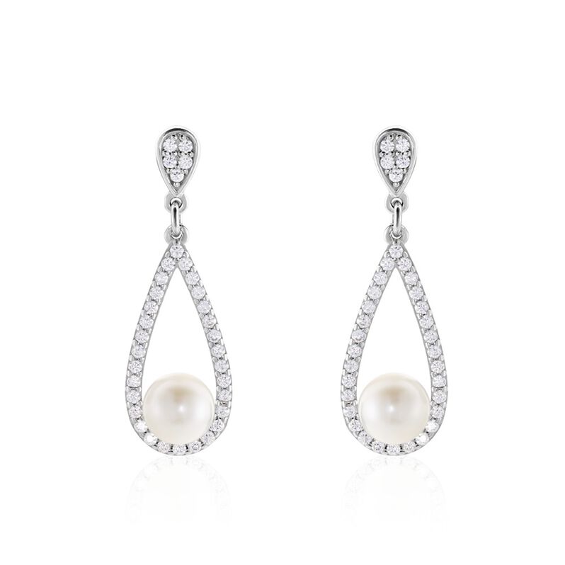 Damen Ohrringe Lang Silber 925 Zuchtperle Weiß Katelina  - Ohrringe Damen | OROVIVO