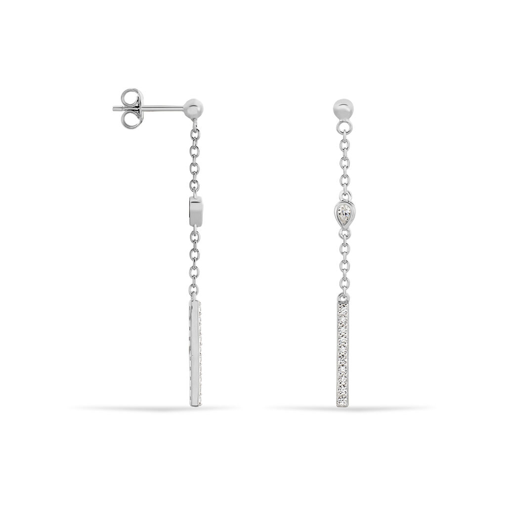 KIRILKA Damen Ohrringe Lang Silber 925 Zirkonia Wei&szlig; Barren