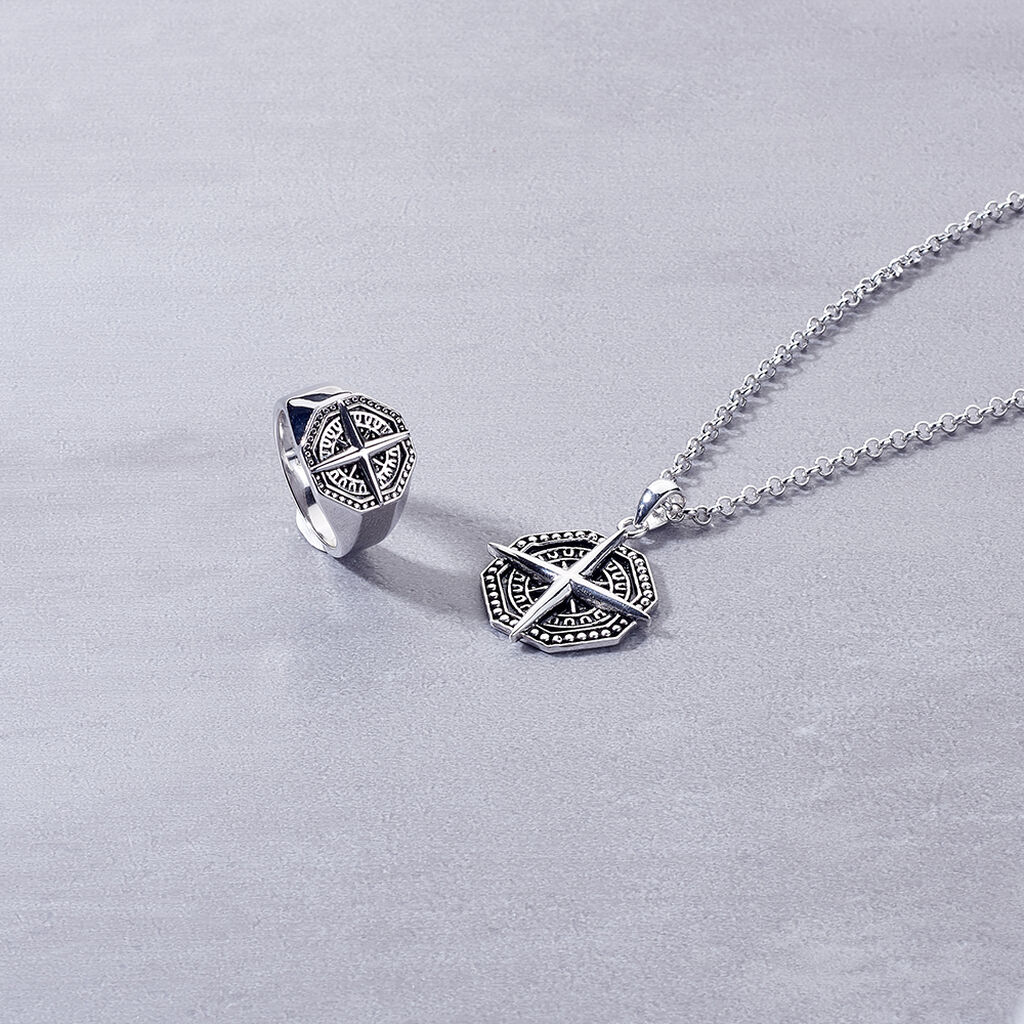 KOMPASS Herren Collier Silber 925 Achteck