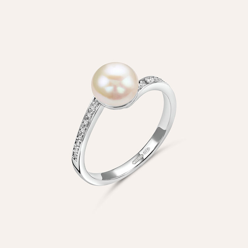 Anello Fantasia Silver Pearls Argento Rodiato Perla sintentica Cubic Zirconia - Spannringe Damen | OROVIVO