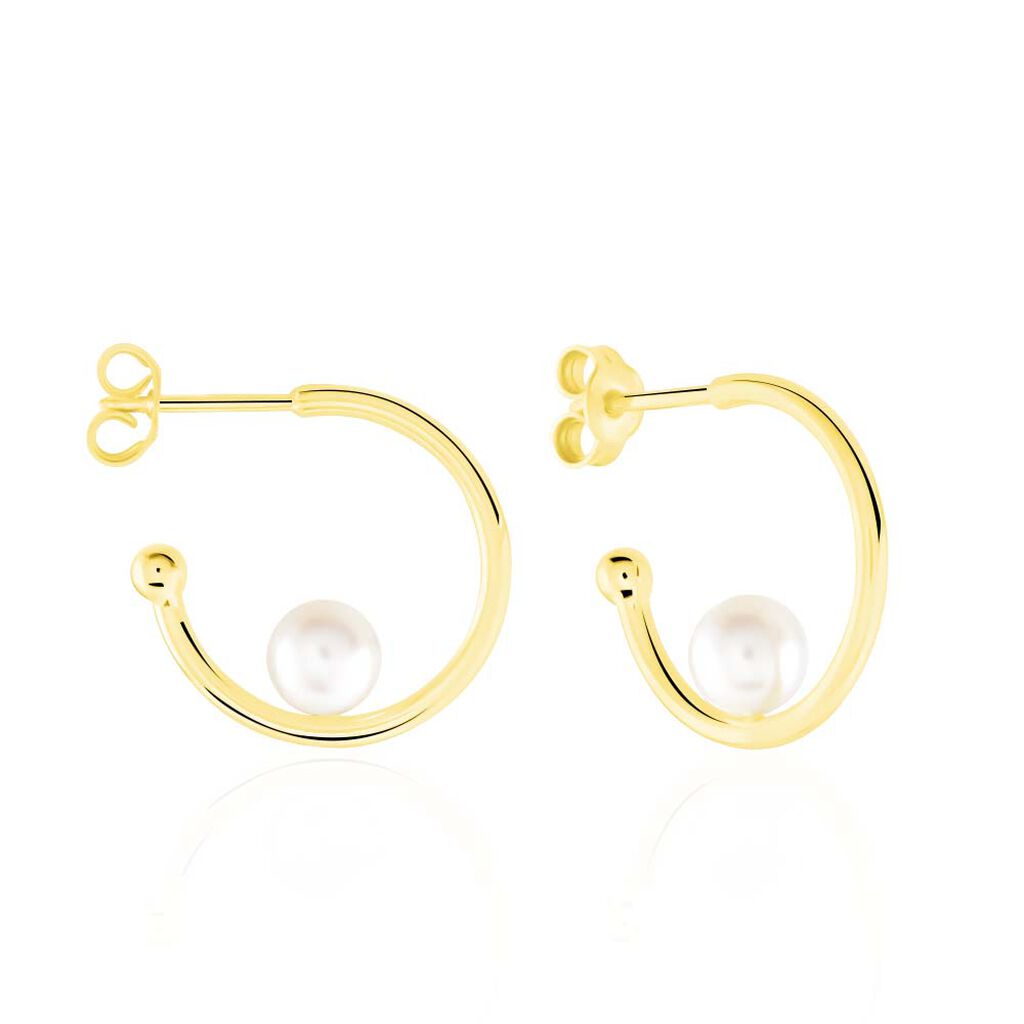 KANDA Damen Creolen Silber vergoldet 925 Zuchtperle Wei&szlig;