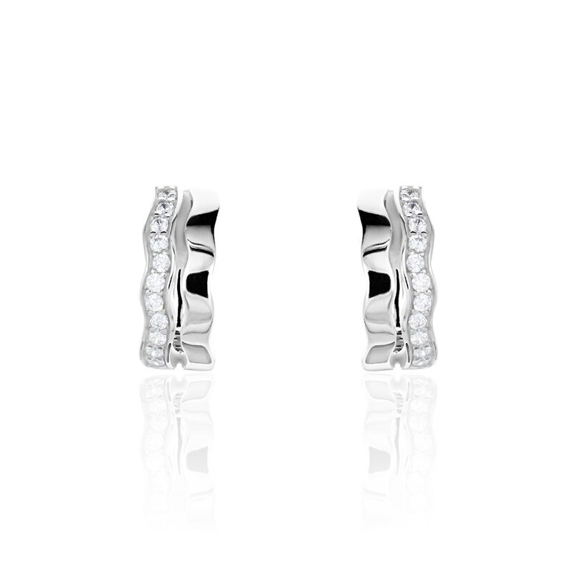 Damen Creolen Silber 925 Zirkonia Wei&szlig; Welle B 6,9 mm - Creolen Damen | OROVIVO