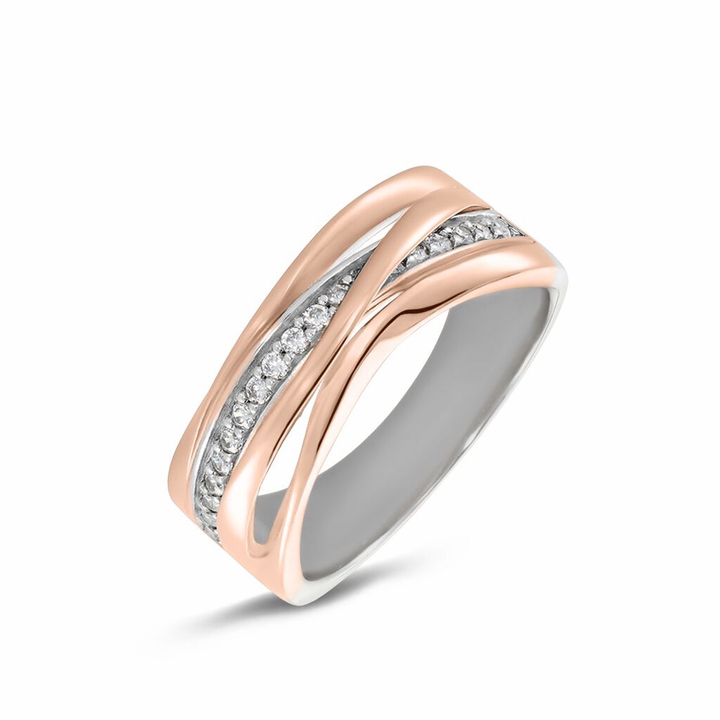 Thumbnail - MERY Damen Ring Silber Bicolor Silber/Roségold 925 Zirkonia Weiß 0,28 ct B 4 mm, Ring mit Stein