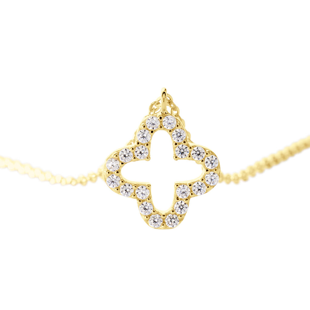 Swisscross Damen Collier Gold 375 (9 Karat) Zirkonia Wei&szlig; Blume