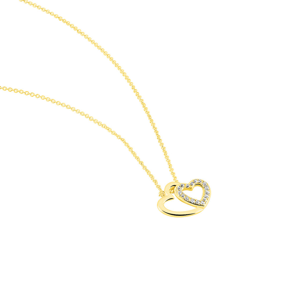 HERZ Damen Collier Gold Bicolor 375 (9 Karat) Zirkonia Wei&szlig; 0,14 ct Herz