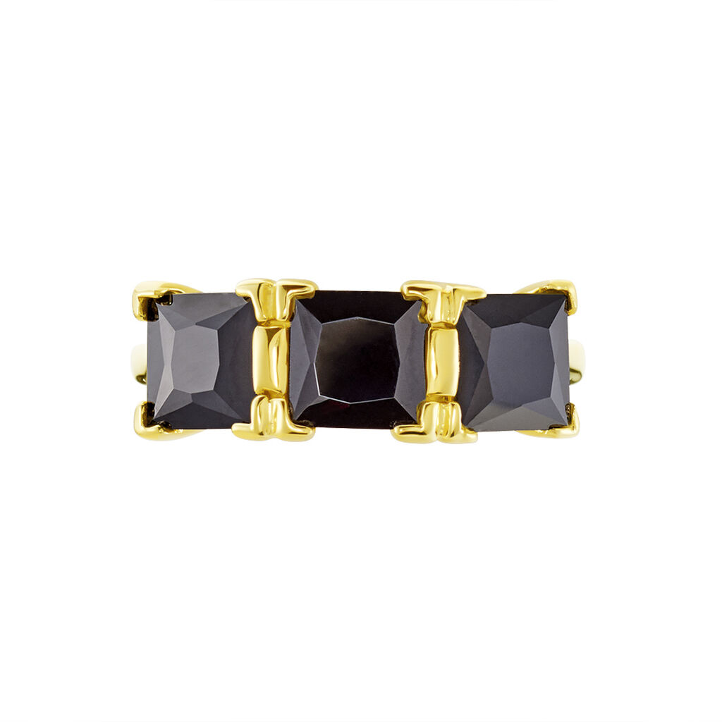 Damen Ring Silber vergoldet 925 Zirkonia Schwarz Würfel Noara  - Eheringe mit Stein Damen | OROVIVO