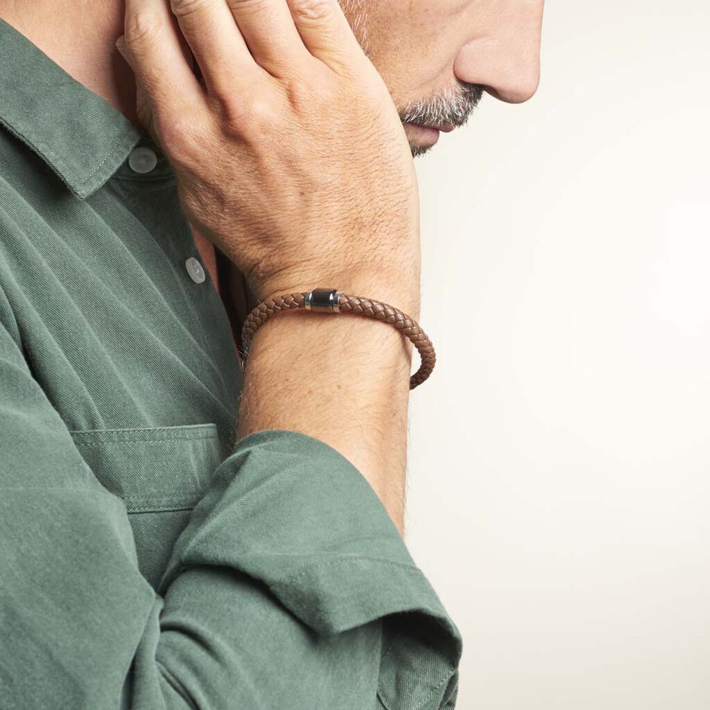 Bracelet Canice Acier Et Cuir Marron - Spannringe Herren | OROVIVO